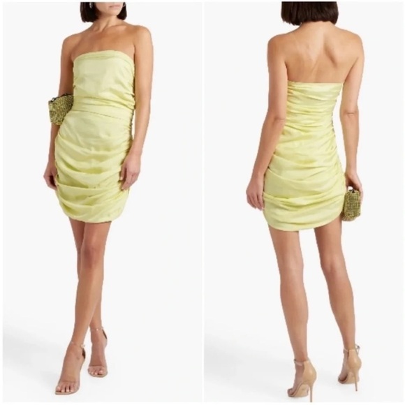 Bondi Born Rushi Strapless Ruched Silk Mini Dress Yellow Sorbet NWT - Picture 2 of 9